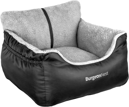 Premium Dog Car Seat for Small Breeds under 25 lbs - Soft, Detachable, and Washable Pet Travel Bed with Storage Pockets and Clip-On Leash, Portable Carrier in Black
