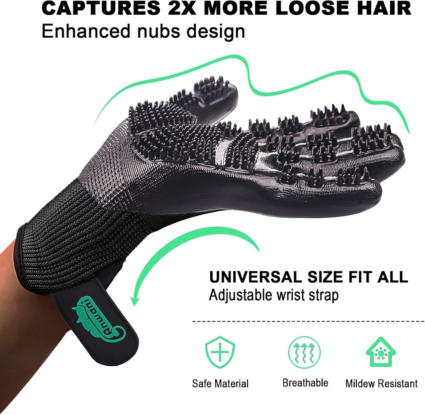 Professional Pet Grooming Gloves for Effective Hair Removal, Deshedding, Bathing, and Massaging for Dogs, Cats, and Horses (1 Pair)