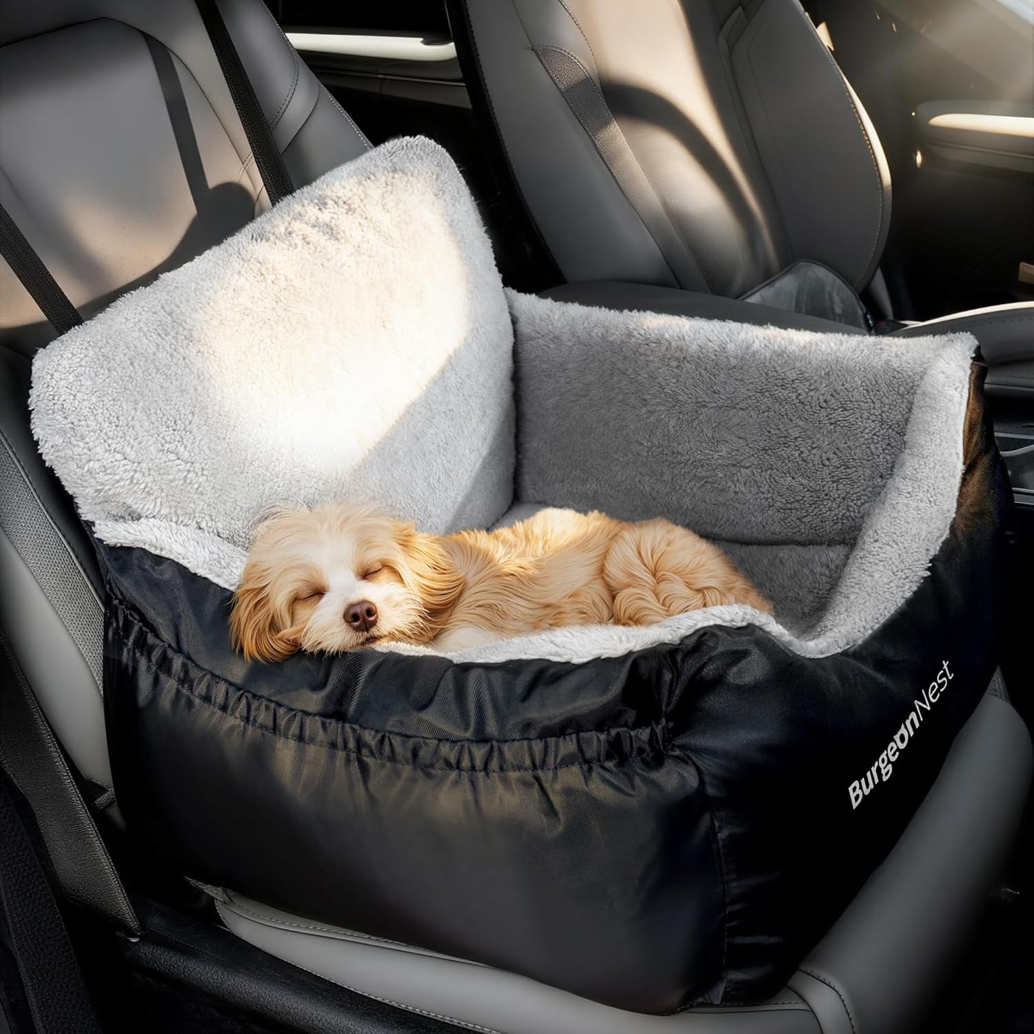 Premium Dog Car Seat for Small Breeds under 25 lbs - Soft, Detachable, and Washable Pet Travel Bed with Storage Pockets and Clip-On Leash, Portable Carrier in Black