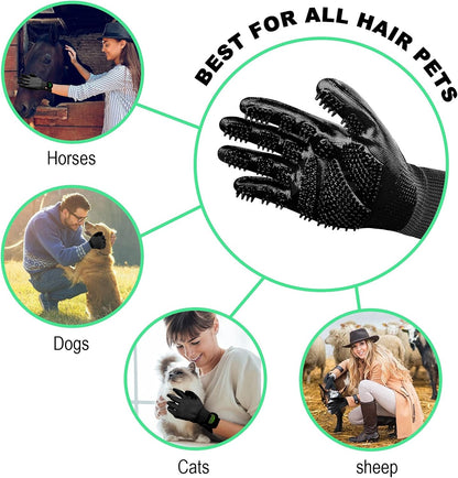 Professional Pet Grooming Gloves for Effective Hair Removal, Deshedding, Bathing, and Massaging for Dogs, Cats, and Horses (1 Pair)