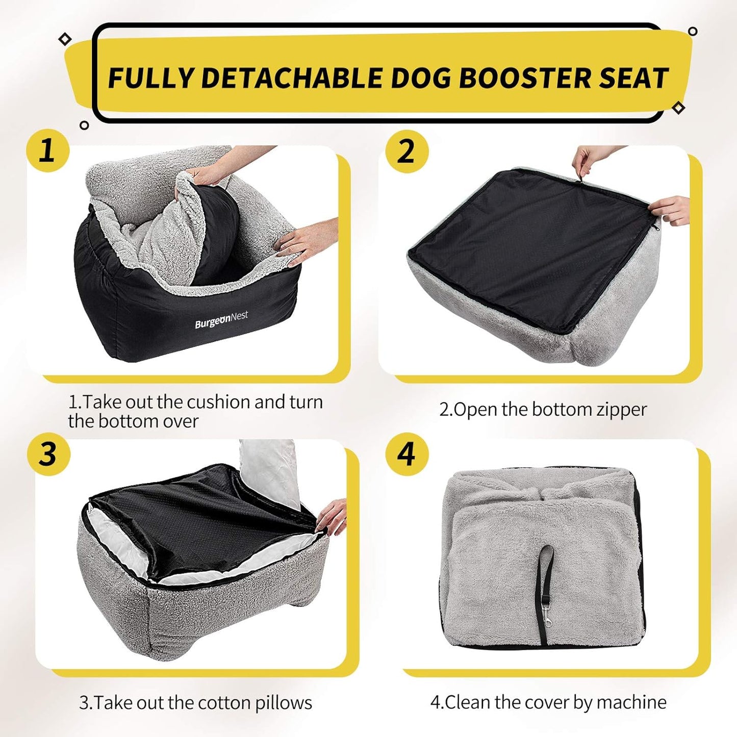Premium Dog Car Seat for Small Breeds under 25 lbs - Soft, Detachable, and Washable Pet Travel Bed with Storage Pockets and Clip-On Leash, Portable Carrier in Black