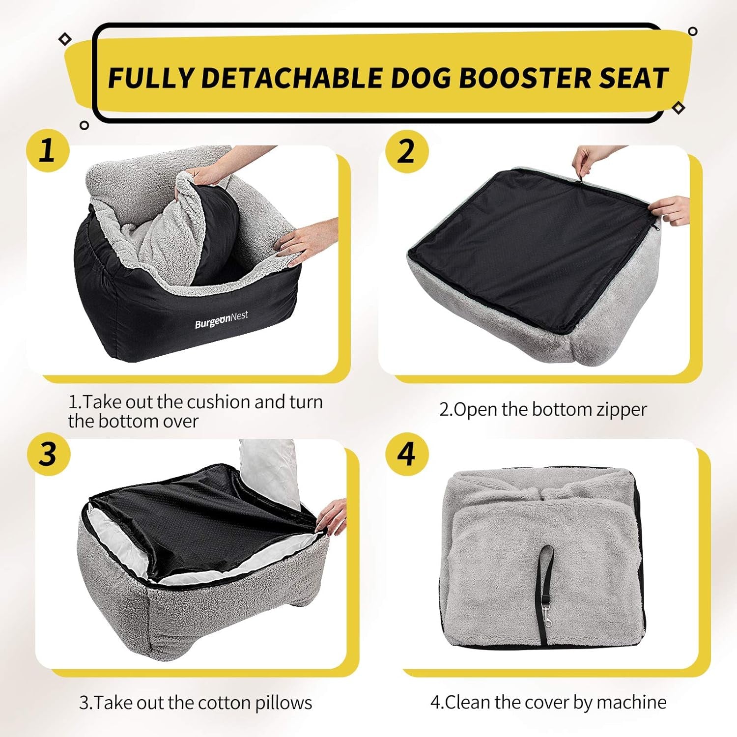 Premium Dog Car Seat for Small Breeds under 25 lbs - Soft, Detachable, and Washable Pet Travel Bed with Storage Pockets and Clip-On Leash, Portable Carrier in Black