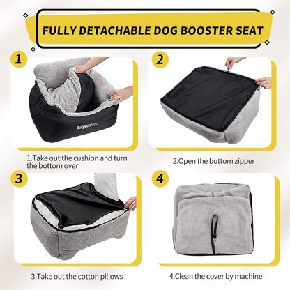 Premium Dog Car Seat for Small Breeds under 25 lbs - Soft, Detachable, and Washable Pet Travel Bed with Storage Pockets and Clip-On Leash, Portable Carrier in Black